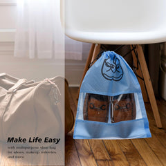 Heart Home Shoe Cover | Travel Shoe Storage Bags | Non-Woven Storage Bag | Shoe Cover with Drawstring | Shoe Organizer with Clear window | Plain | Pack of 12 | Sky Blue