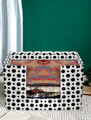 Heart Home Dot Printed Non-Woven Foldable Saree Stacker, Wardrobe Organizer, Storage Bin With Handle (Black & White)-HS43HEARTH26412