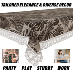 Heart Home Dining Table Cover | PVC Table Cloth Cover | 6 Seater Table Cloth | 3D Leaf Table Cover | Table Protector | Table Cover for Dining Table | 60x90 Inch | DTC | Brown