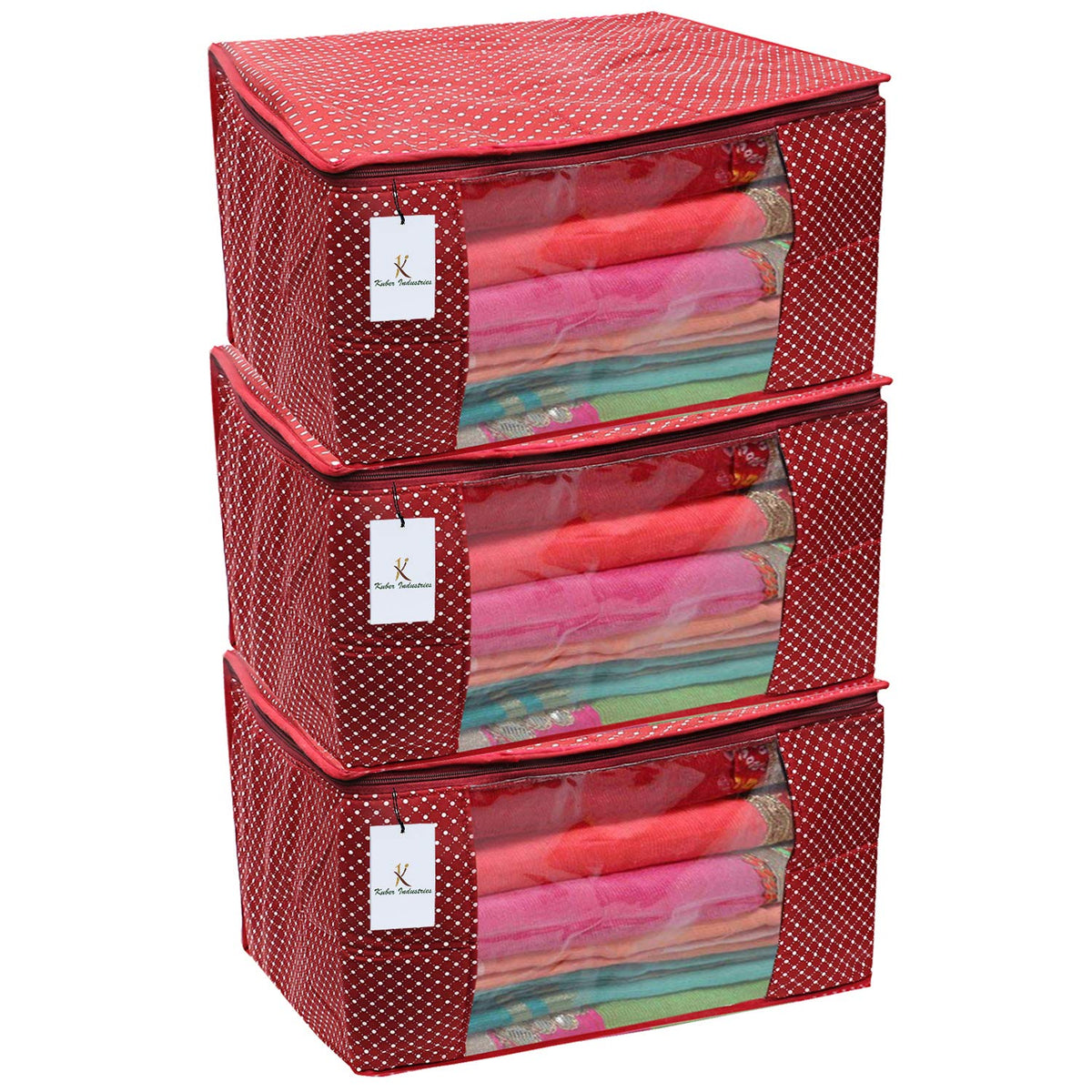 Kuber Industries Cotton 3 Pieces Three Layer Quilted Extra Large Saree Cover (Maroon)-CTKTC025475