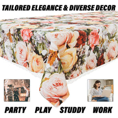 Heart Home Dining Table Cover | PVC Table Cloth Cover | 6 Seater Table Cloth | Self Leaf Table Cover | Table Protector | Table Cover for Dining Table | 60x90 Inch | DTC | White