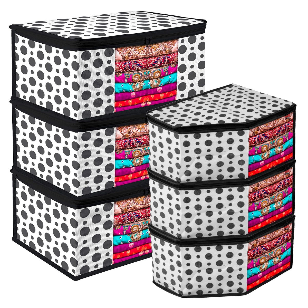 Heart Home Saree Cover & Blouse Cover Set | Saree & Blouse Organizer Combo Set | 3 Pieces Blouse & 3 Pieces Saree Cover Set | Zipper Closure | Dot-Design | Set of 6 | Black