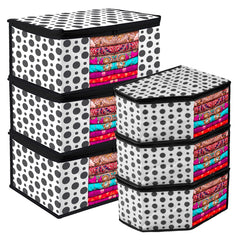 Heart Home Saree Cover & Blouse Cover Set | Saree & Blouse Organizer Combo Set | 3 Pieces Blouse & 3 Pieces Saree Cover Set | Zipper Closure | Dot-Design | Set of 6 | Black