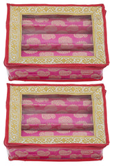 Kuber Industries Carry Design Brocade Hardboard 2 Pieces Three Rod Bangle Box (Pink) -CTKTC38795,standard
