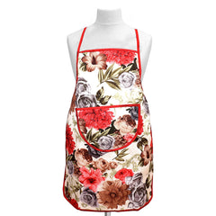 Kuber Industries Flower Design Jute 3 Pieces Waterproof Kitchen Apron with Front Pocket (Maroon) - CTKTC40358