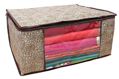 Kuber Industries Flower Design 12 Piece Non Woven Saree Cover, Large, Golden Brown - CTKTC0015238