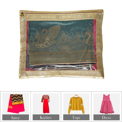 Heart Home Saree Cover | Clothes Storage Bag | Single Packing Saree with Zip Closure | Wardrobe Organizer | Cloth Stoarge Organizer | 4 Side Lace Saree Cover | Pack of 3 | Light Pink