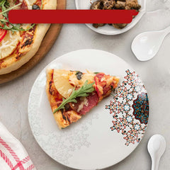 Heart Home 32 Pieces Round Melamine Microwave & Dishwasher Safe Dinnerware Kitchen Crockery Set | Glossy Dinner Sets & Kitchen Set for Home | Stylon Blue Vector Flower - White