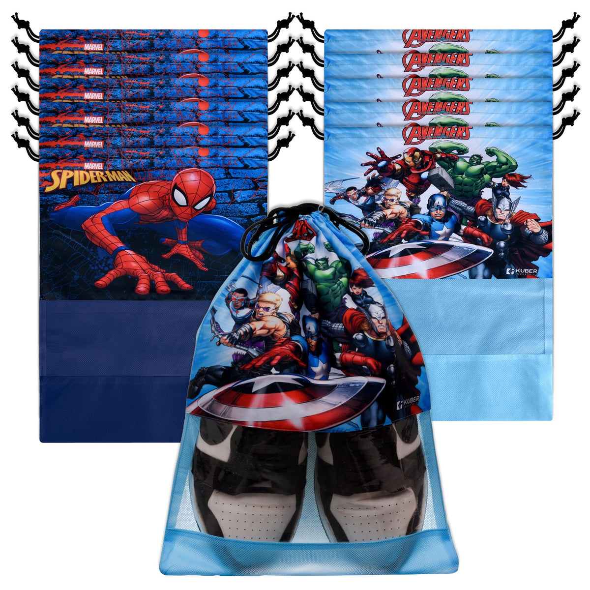 Heart Home Marvel Avengers Shoe Cover | Travel Shoe Storage Bags | Polyester Storage Bag | Drawstring Shoe Cover | Shoe Organizer with Clear window | Pack of 12 | Multi