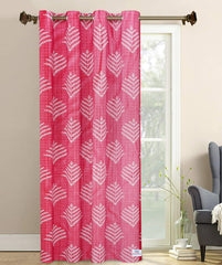 Heart Home Leaf Printed 7 Feet Door Curtain for Living Room, Bed Room, Kids Room with 8 Eyelet- Pack of 2 (Pink)-HS43HEARTH25587