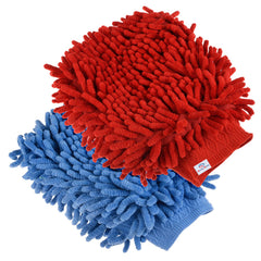Heart Home Chenille Mitts|Microfiber Cleaning Gloves|Inside Waterproof Cloth Gloves|100 Gram Weighted Hand Duster|Chenille Gloves for Car|Glass|Pack of 2 (Red & Blue)