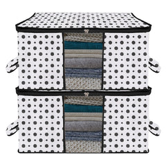 Heart Home Underbed Storage Bag | Clothes Storage Organizer | Blanket Cover with Clear Window | Zipper Closure & Handle Cloth Organizer | Dot-Design | Large | Pack of 2 | Black
