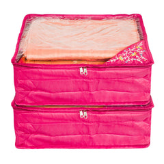 Heart Home Saree Cover | Clothes Storage Bag | Storage Organizer Bag | Zip Closure Saree Cover | Wardrobe Organizer | Side Embroidery Saree Cover | 6 Inch | Pack of 2 | Pink
