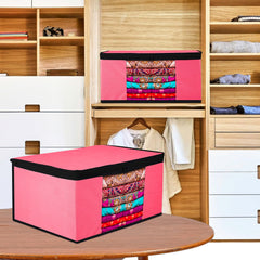 Heart Home Saree Cover | Zip Closure Saree Cover | Clothes Storage Bag | Wardrobe Organiser for Suit | Transparent Window Saree Cover | Plain-Black Border | 9 inch | Pack of 9 | Pink