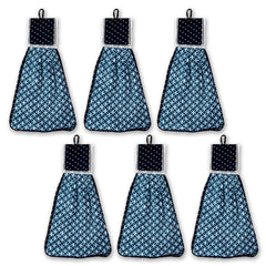 Heart Home Napkin | Washbasin Hanging Napkin | Kitchen Towel with Ties | Napkin for Kitchen | Circle Napkin for Bathroom | Hand Towel for Kitchen | Pack of 6 | Blue