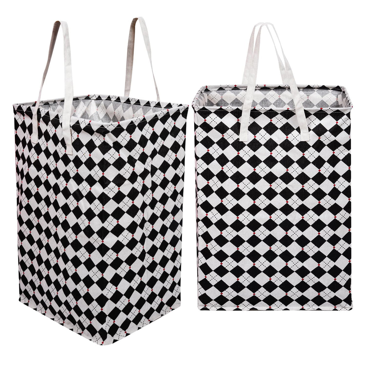 Heart Home Laundry Basket | Check Laundry Basket | Canvas Storage Bag with Handles | Clothes Storage Basket for Home | Toy Storage Basket | 75 LTR | Large | Pack of 2 | Black