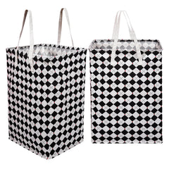 Heart Home Laundry Basket | Check Laundry Basket | Canvas Storage Bag with Handles | Clothes Storage Basket for Home | Toy Storage Basket | 75 LTR | Large | Pack of 2 | Black