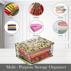 Heart Home Saree Cover | Zip Closure Saree Cover | Clothes Storage Bag | Wardrobe Organiser for Suit | Side Transparent Saree Cover | Bow-Leaf-Design | 9 inch | Pack of 2 | Green