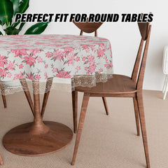 Heart Home Round Table Cover | Table Cloth for Round Tables | 4 Seater Round Table Cloth | Barik Flower Kitchen Dining Tablecloth | Tabletop Cover | 60 Inch | Pink