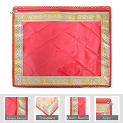 Heart Home Saree Cover | Clothes Storage Bag | Single Packing Saree with Zip Closure | Wardrobe Organizer | Cloth Stoarge Organizer | 4 Side Lace Saree Cover | Pack of 6 | Pink