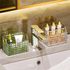Kuber Industries Pack of 5 Makeup Desk Organizer | Diamond Cut Glass Finishing ABS | Multipurpose Cosmetic Organiser | large capacity | Skin Care Products Holder for Dressing Table | Dark Green