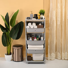 Kuber Industries Pack of 5 Adjustable Storage 3 Tier Shelf | Rolling Shelf | Multipurpose | Book, Kitchen, Laundry Storage Rack| MC2018-37 | Grey