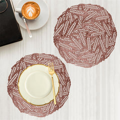 Heart Home Side Table Mats | Table Mat For Bedroom | Bed-Side Table Mat | Center Table Mat | Table Dining Mat | Table Runner Mat | Round Leaf-Design | 2 Piece Set | Copper