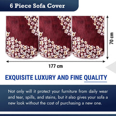 Heart Home Sofa Cover | 3 Seater Sofa Slip Cover Set | Side Flower Sofa Cover | Velvet Couch Cover | Sofa Slipcover Set | Sofa Cover for Living Room | Maroon