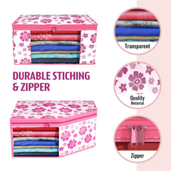 Kuber Industries Clothes Organizer For Wardrobe (Pack of 3 Each) 2-in-1 Combo Storage Organizer For Saree and Blouse - Dress Organizer For Wardrobe - Saree Covers With Zip (Pink)