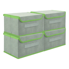 Heart Home Drawer Storage Box | Zig Zag Dhakkan Storage Box | Non-Woven Clothes Organizer For Toys | Storage Box with Handle | Small | Pack of 4 | Green