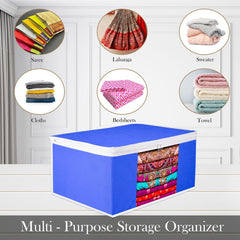 Heart Home Saree Cover | Zip Closure Saree Cover | Clothes Storage Bag | Wardrobe Organiser for Suit | Transparent Window Saree Cover | Plain-White Border | 9 inch | Pack of 6 | Blue