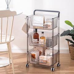 Kuber Industries Pack of 6 Multipurpose Trolley Storage Organiser | 3 Layer Shelf | Trolley with Wheels for Kitchen Accessories | Large Capacity, Easy installation, Space Saving | 2123 | Transparent