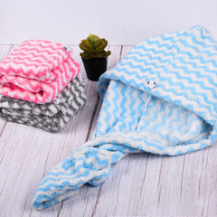 Heart Home Hair Wrapper | Hair-Drying Towel | Hair Bathrobe for Women & Girls | Hair Dry Cap Bath Towel | Microfiber Hair Turban Towel | Quick Absorbent Hair Towel | Zig Zag | Sky Blue