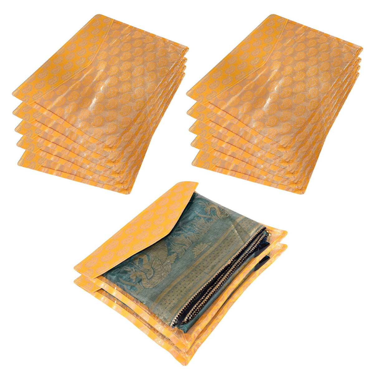 Heart Home Saree Cover | Clothes Storage Bag | Single Packing Saree with Zip Closure | Wardrobe Organizer | Cloth Stoarge Organizer | Carry Jama-Design | Pack of 12 | Yellow