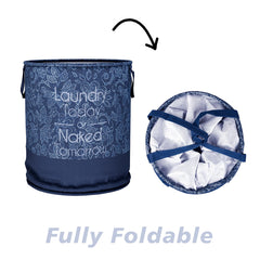Heart Home Laundry Basket | Non-Woven Round Laundry Basket | Clothes Storage Hamper | Foldable Laundry Bag with Handle | Toy Storage Basket | Flower-Print | 45 LTR | Navy Blue