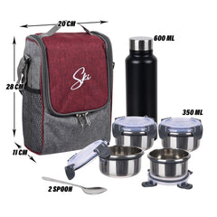 Heart Home Lunch Box Set | Lunch Box for Adult & Older Kids | 4 Containers & Bottle Lunch Box Set | Lunch Box for Office | Lunch Box for Collage | Clip Lock Lunch Set | Set of 7 | Maroon