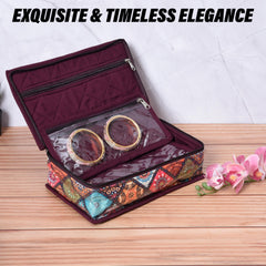 Heart Home Jewellery Kit | Travel Makeup Organizer | Zipper Clouser Cosmetic Kit | 6 Pouch Jewellery Kit | Cosmetic Bag for Women | Bow Rangoli Jewellery Kit | Wine