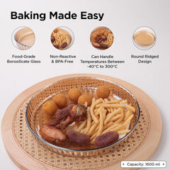 Heart Home 1600 ml Borosilicate Glass Baking Tray | Yellow Microwave Oven Safe Utensils | Round Bread Moulds for Baking | Dishwasher Safe | Multipurpose use Serving Tray