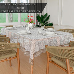 Heart Home Dining Table Cover | PVC Table Cover | Brown Embossed Lace Flower Table Cover | Table Protector | Table Cover for Dining Table | 60x90" | Transparent