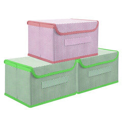 Kuber Industries Drawer Storage Box | Foldable Dhakkan Storage Box | Non-Woven Clothes Organizer For Toys | Storage Box with Handle | Large | Pack of 3 | Green & Pink