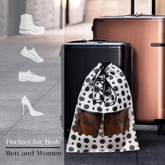 Heart Home Shoe Cover | Travel Shoe Storage Bags | Non-Woven Storage Bags | Shoe Cover with Drawstring | Shoe Organizer with Clear window | Black Dot-Design | Pack of 24 | White