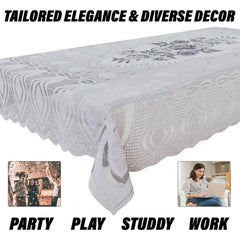 Kuber Industries Center Table Cover | Cotton Table Cloth Cover | 4-Seater Table Cloth | Glory Table Cover | Table Protector | Table Cover for Center Table | 40x60 Inch | CTC | White & Gray
