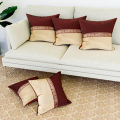 Heart Home Cushion Cover | Pillow Covers for Sofa | Throw Cushion Cover | Dupion Polyester Cushion Covers | Center Lace Cushion Covers | Set of 5 | 12 Inch | Maroon