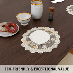 Heart Home Placemat | Dining Table Placemat | Center Table Mats | Round Plain Net Placemat Set | Side Table Placemats for Hotel-Home Décor | 20 Inch | Pack of 2 | Light Cream