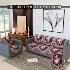 Heart Home Sofa Cover|Sofa Slipcover Set|Sofa Cover for Living Room|Sofa Slip Cover for Hall|5-Seater Sofa Cover for Home Decor|Sofa Cover Set|Check Border Digital Print|10 Piece|Maroon