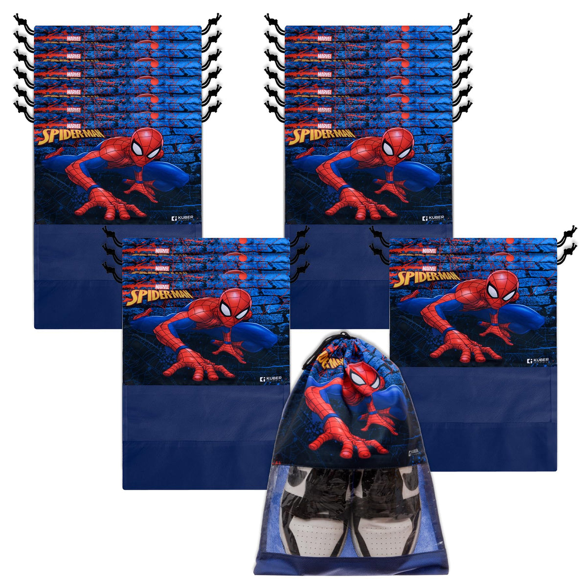 Heart Home Marvel Spiderman Shoe Cover | Travel Shoe Storage Bags | Polyester Storage Bag | Drawstring Shoe Cover | Shoe Organizer with Clear window | Pack of 18 | Navy Blue