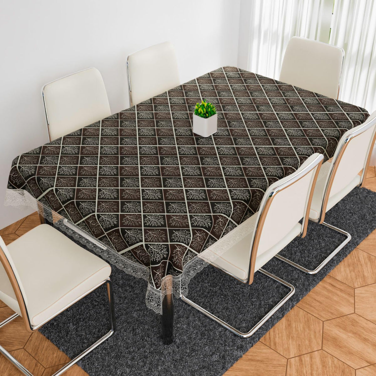 Kuber Industries Dining Table Cover | PVC Table Cloth Cover | 6-Seater Table Cloth | Table Protector Cover | Table Cover for Dining Table | Brown New Tree Table Cover | 60x90 Inch | DTC | Black