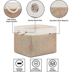 Kuber Industries Pack Of 3 Foldable Storage Basket|Polyester Toy Storage Bin|Wardrobe Organizer For Clothes (Dark Brown & Cream)