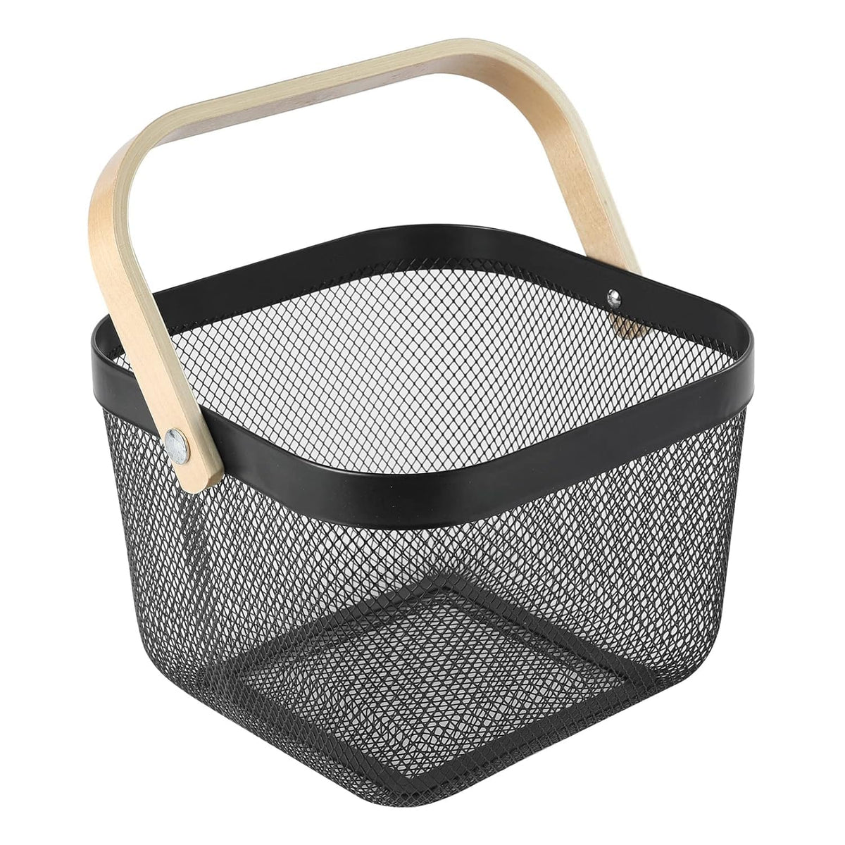 Urbane Home Metal Mesh Steel Basket,Fruit Basket Bin, Storage Organizer with Handle for Hanging Kitchen Baskets, White Multi-Functional Fruit Vegetable Basket for Cabinets Cupboards (Black)