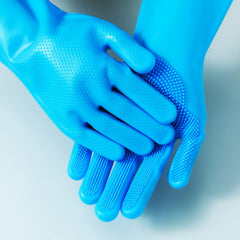 Kuber Industries Multi-Purpose Silicon Gloves For Kitchen Cleaning, Pet Grooming & Gardening|Reusable Gardening Gloves|Heat Resistant For Better Protection|Blue,Pack of3